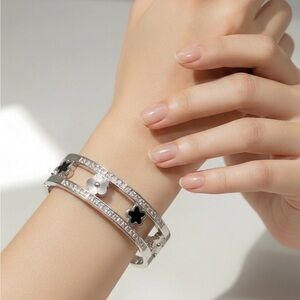 Elegant Stainless Steel Silver and Black Women's Bracelet